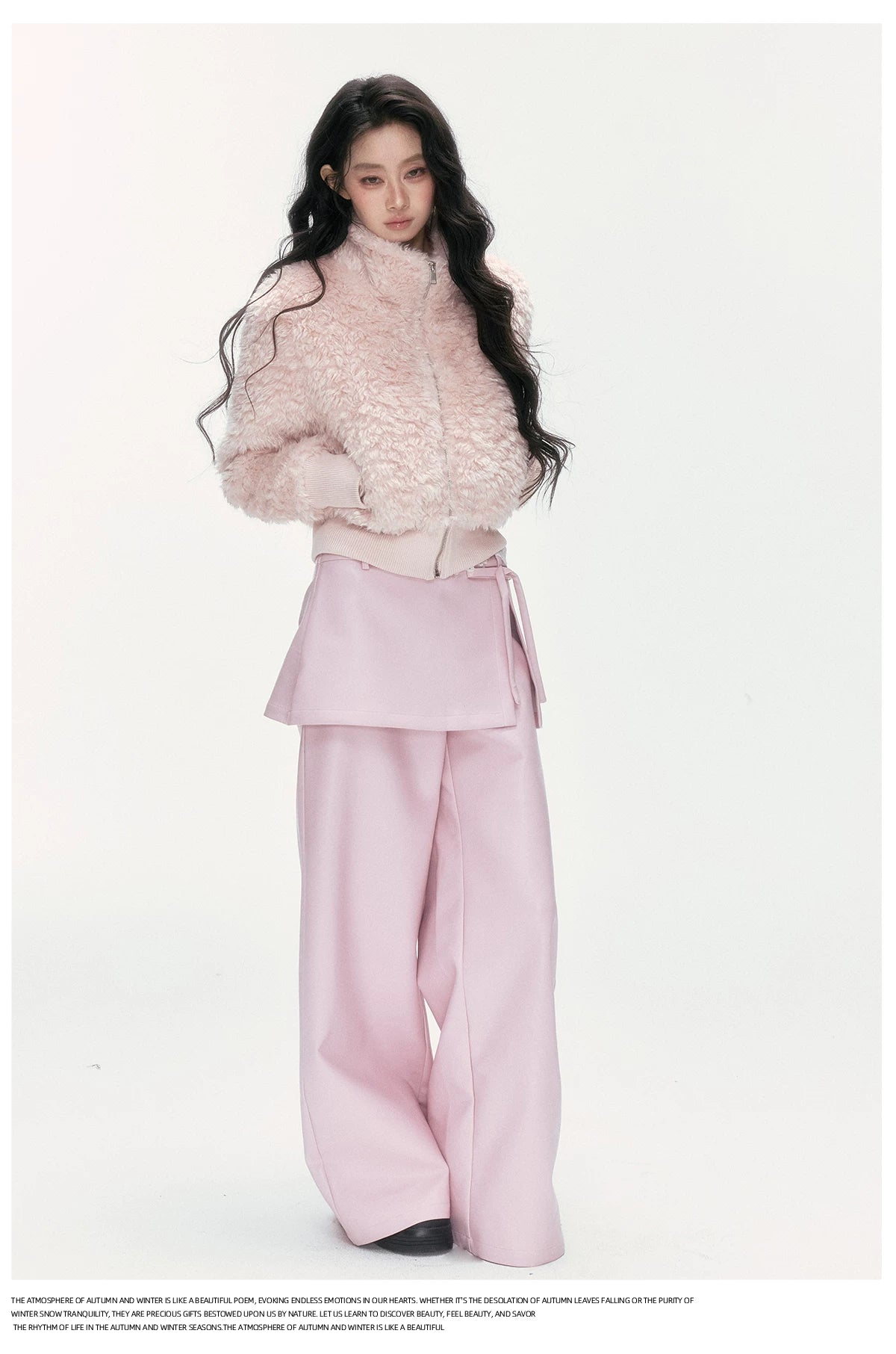 24olvides - Pink Faux Shearling Stand Collar Jacket