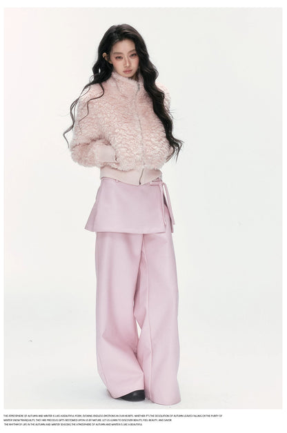 24olvides - Pink Faux Shearling Stand Collar Jacket