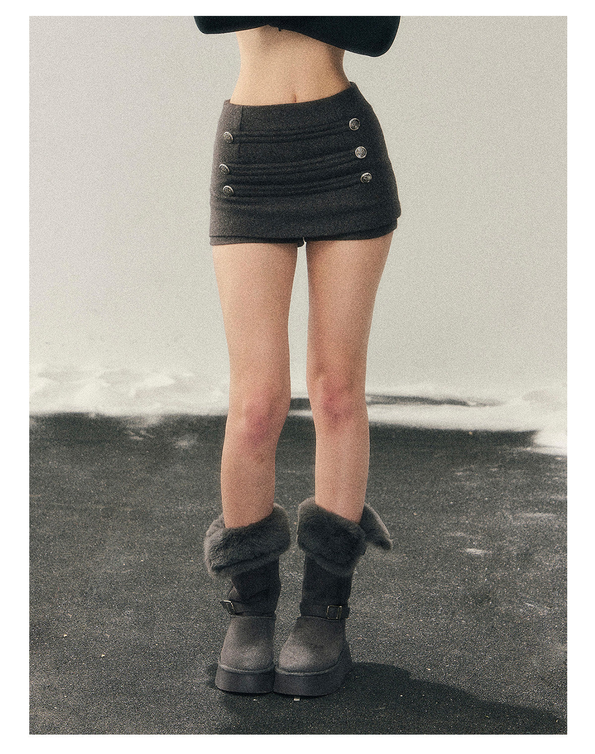 少也眼 “Wilderness Narrative Poem” Wool-Blend A-Line Skort/ Mini Skirt