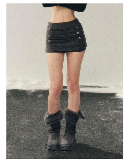 少也眼 “Wilderness Narrative Poem” Wool-Blend A-Line Skort/ Mini Skirt