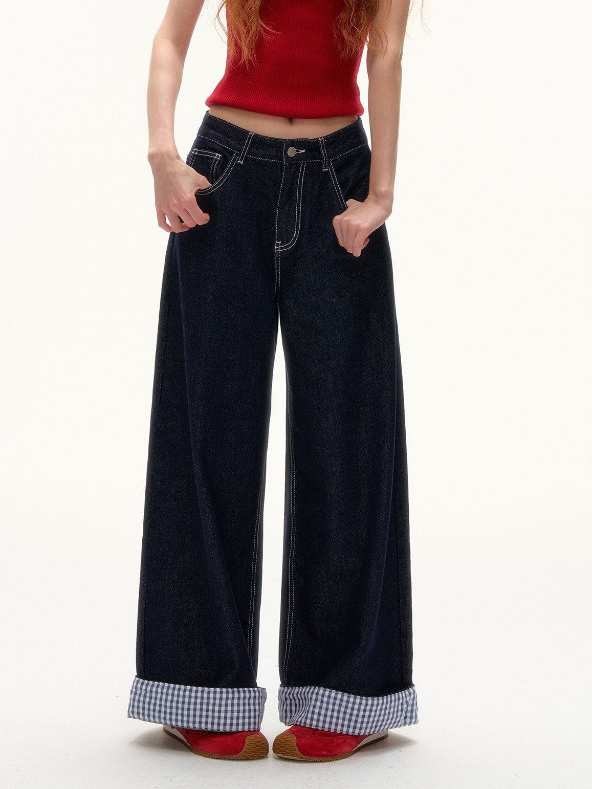 ASGONY - Patchwork Denim Jacket & Wide-Leg Jeans Set
