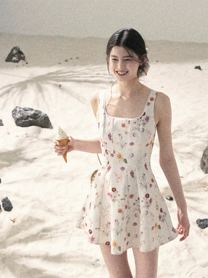 "Chamomile Summer" Dutch Cheese Floral Lace Pinafore Mini Dress 46345