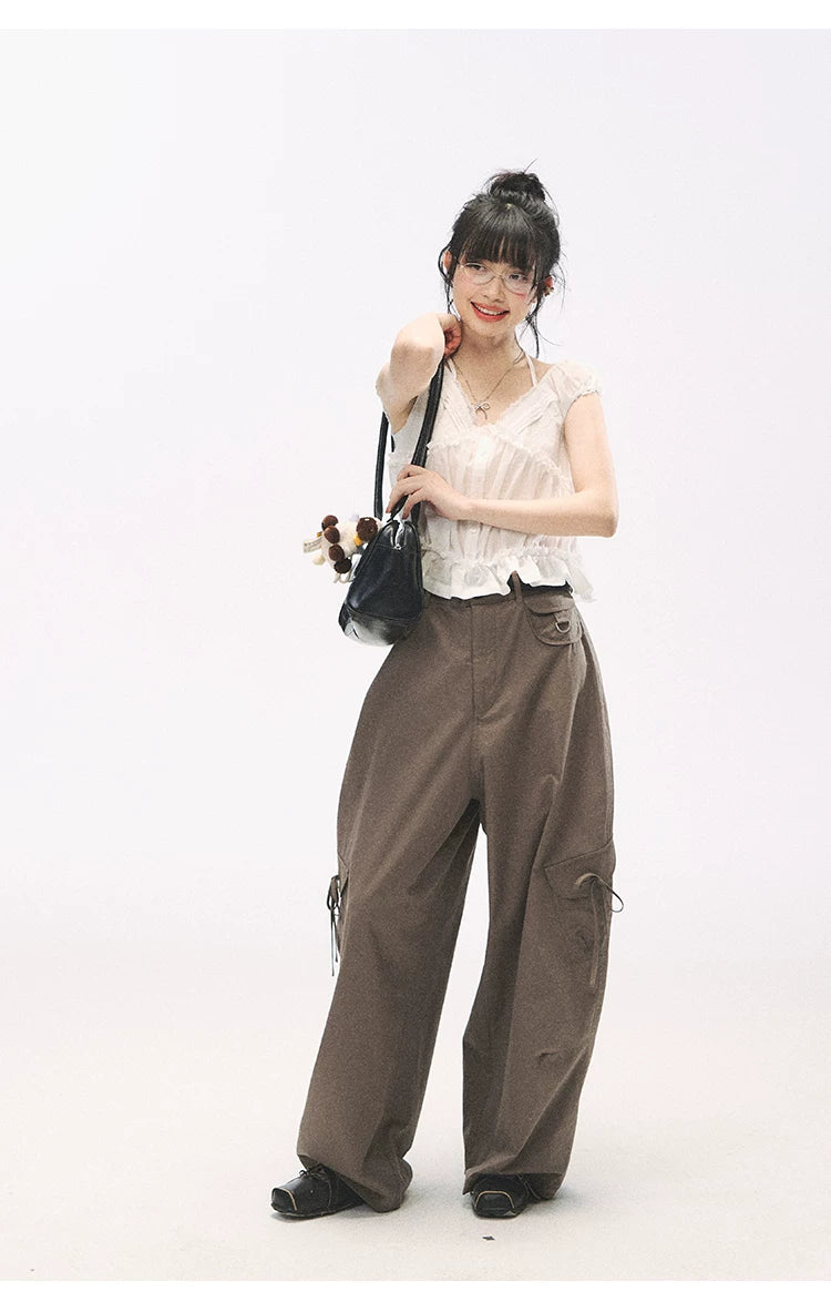 "French Meadow Romance" Ivory Lace Trim Halter Tie V-Neck Cotton Blouse