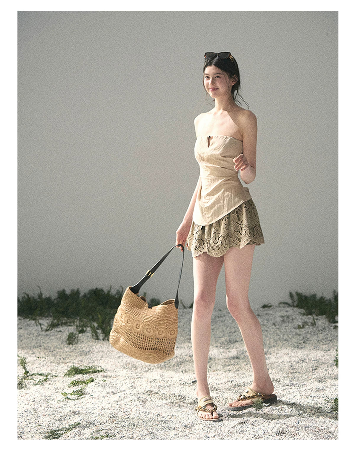 “Moonlit Haze” Dutch Cream Strapless V-Notch Top