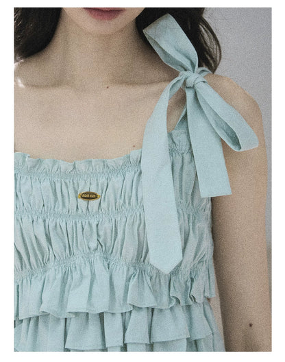 "Gentle Whisper" Glacier Blue Ruffle Peplum Cotton Top