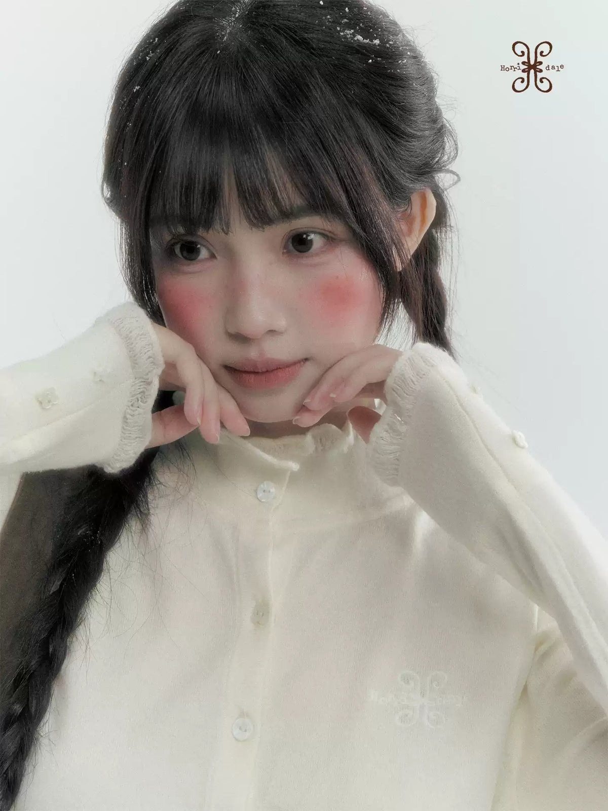Horridale - Cloud White Ruffle Trim Embroidered Knit Top