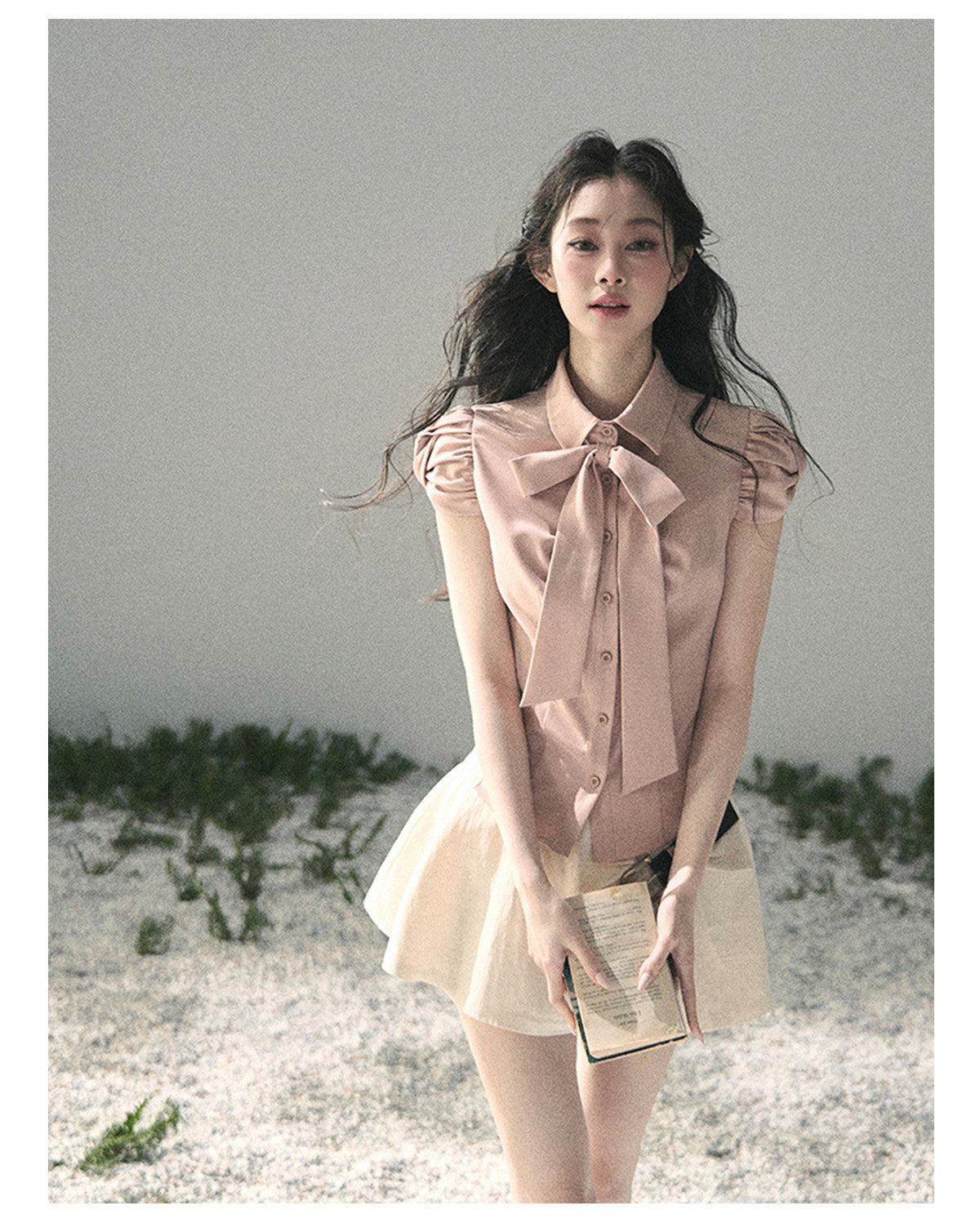 “Blush Confession” Ballet Pink Bow Puff Sleeve Blouse