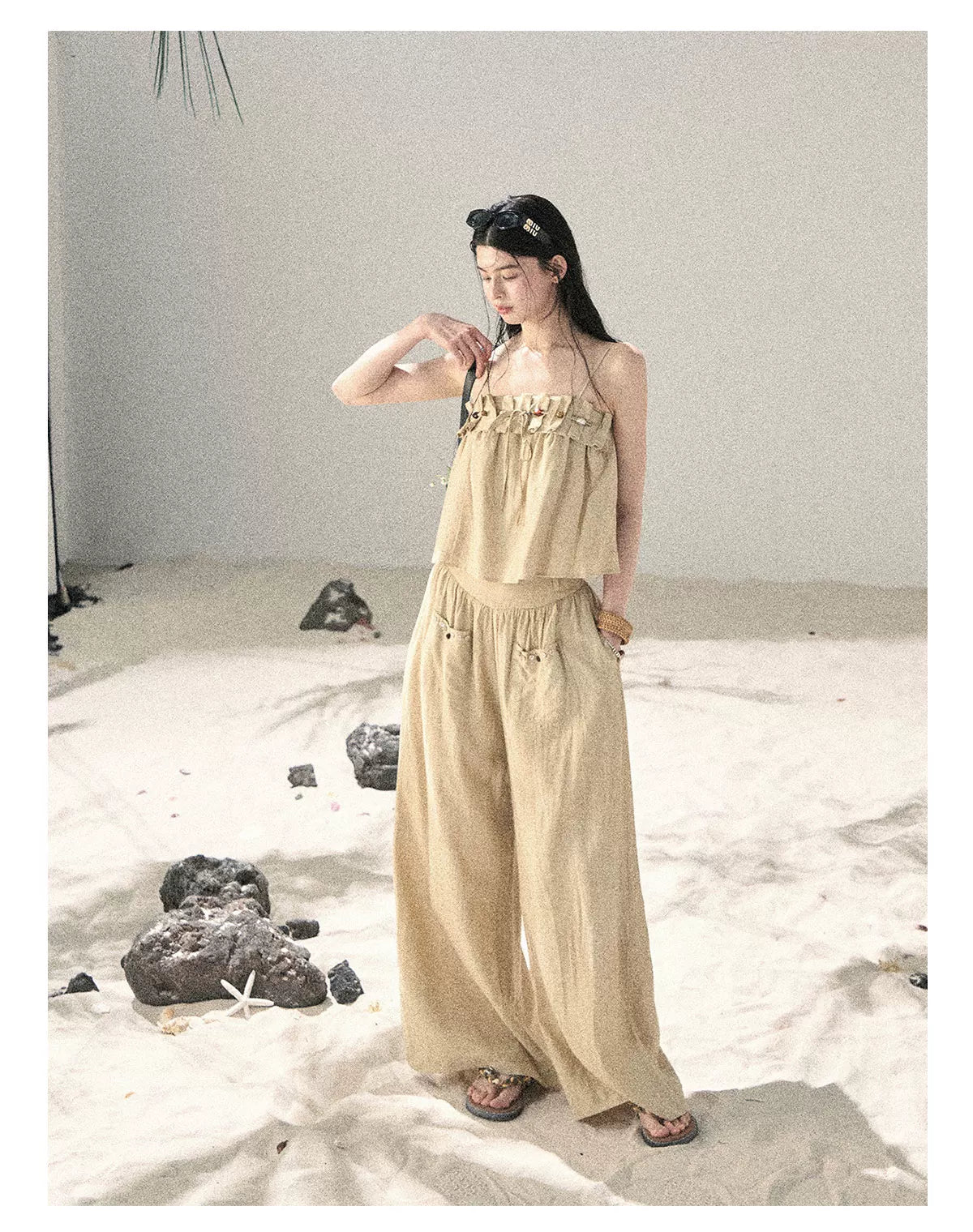 "Traces of the Wind" Sand Beige Cami & Wide-Leg Pants Set