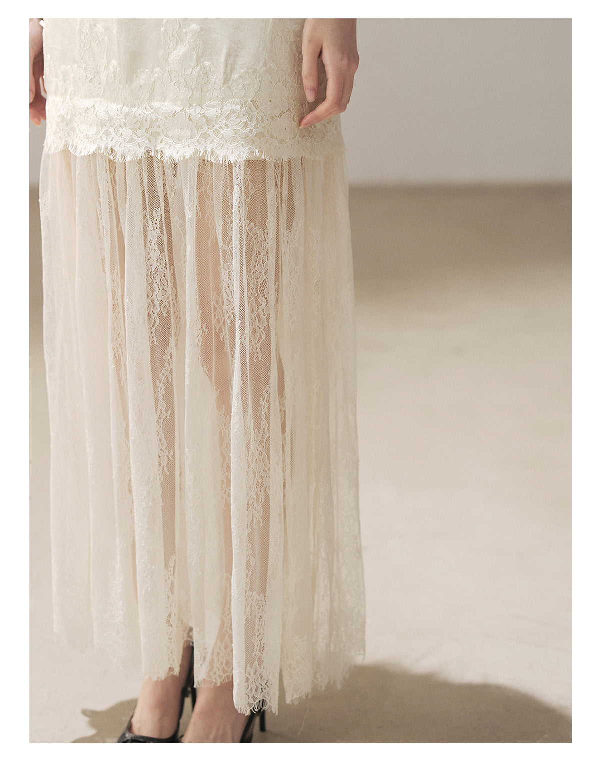 170726 "Your Open Meadow" Cream Apricot White Lace Slip Dress + Gray Taupe Tailored Blazer