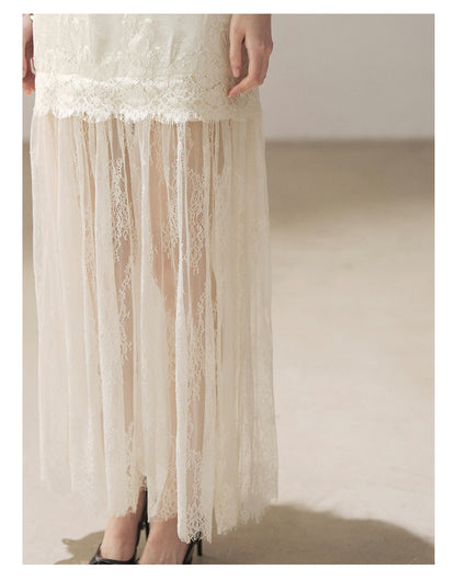 170726 "Your Open Meadow" Cream Apricot White Lace Slip Dress + Gray Taupe Tailored Blazer