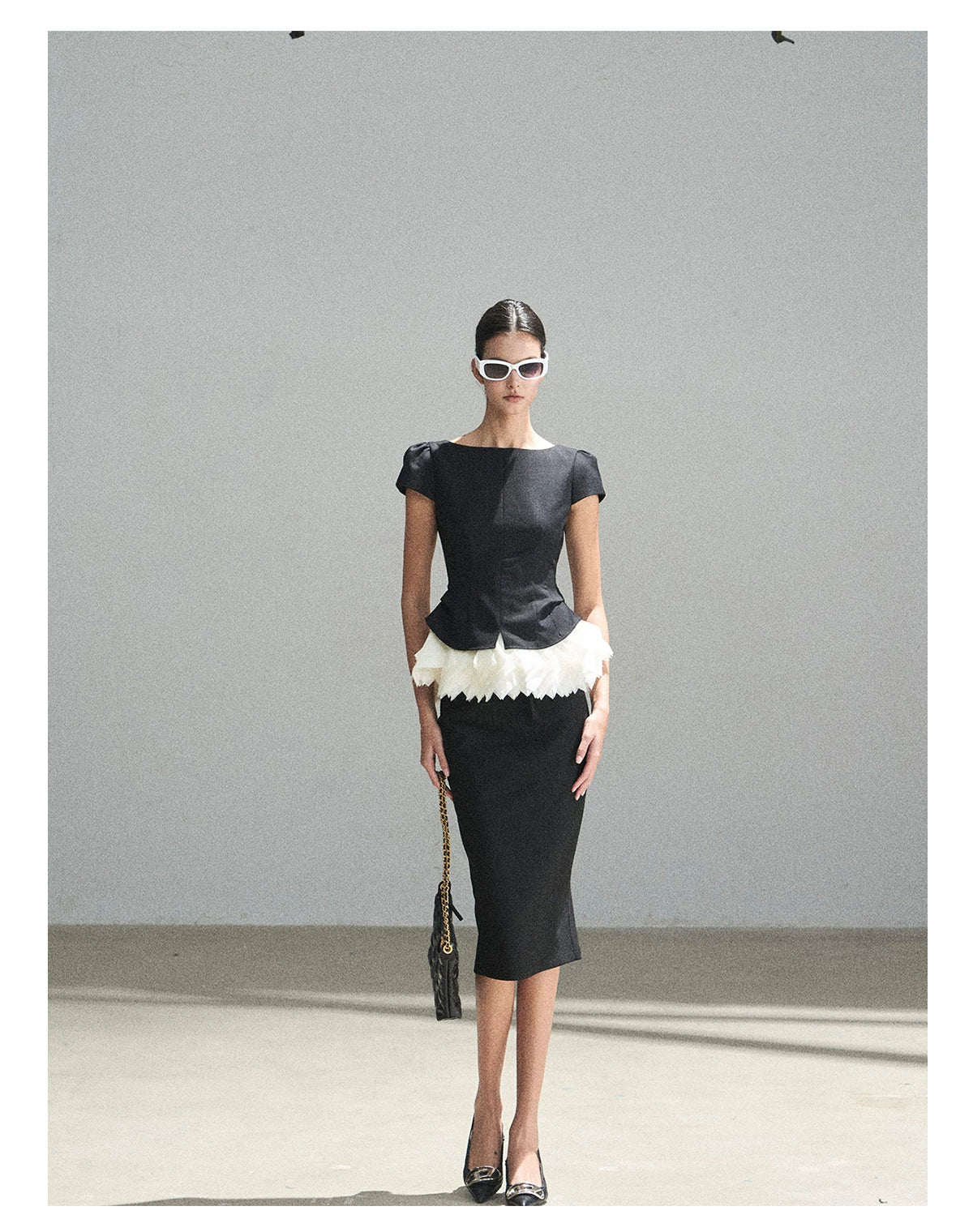 "Her Black & White Poem" Elegant Contrast Two-Piece Set