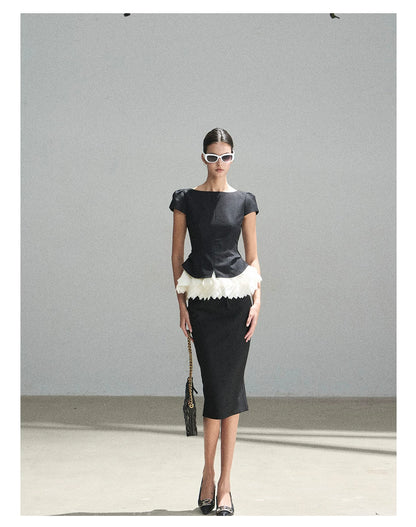 "Her Black & White Poem" Elegant Contrast Two-Piece Set