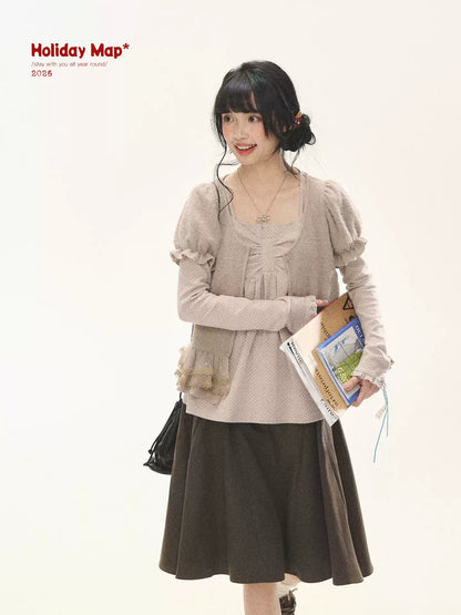"Soft Fufu" Blush Pink Lace Puff Sleeve Knit Cardigan