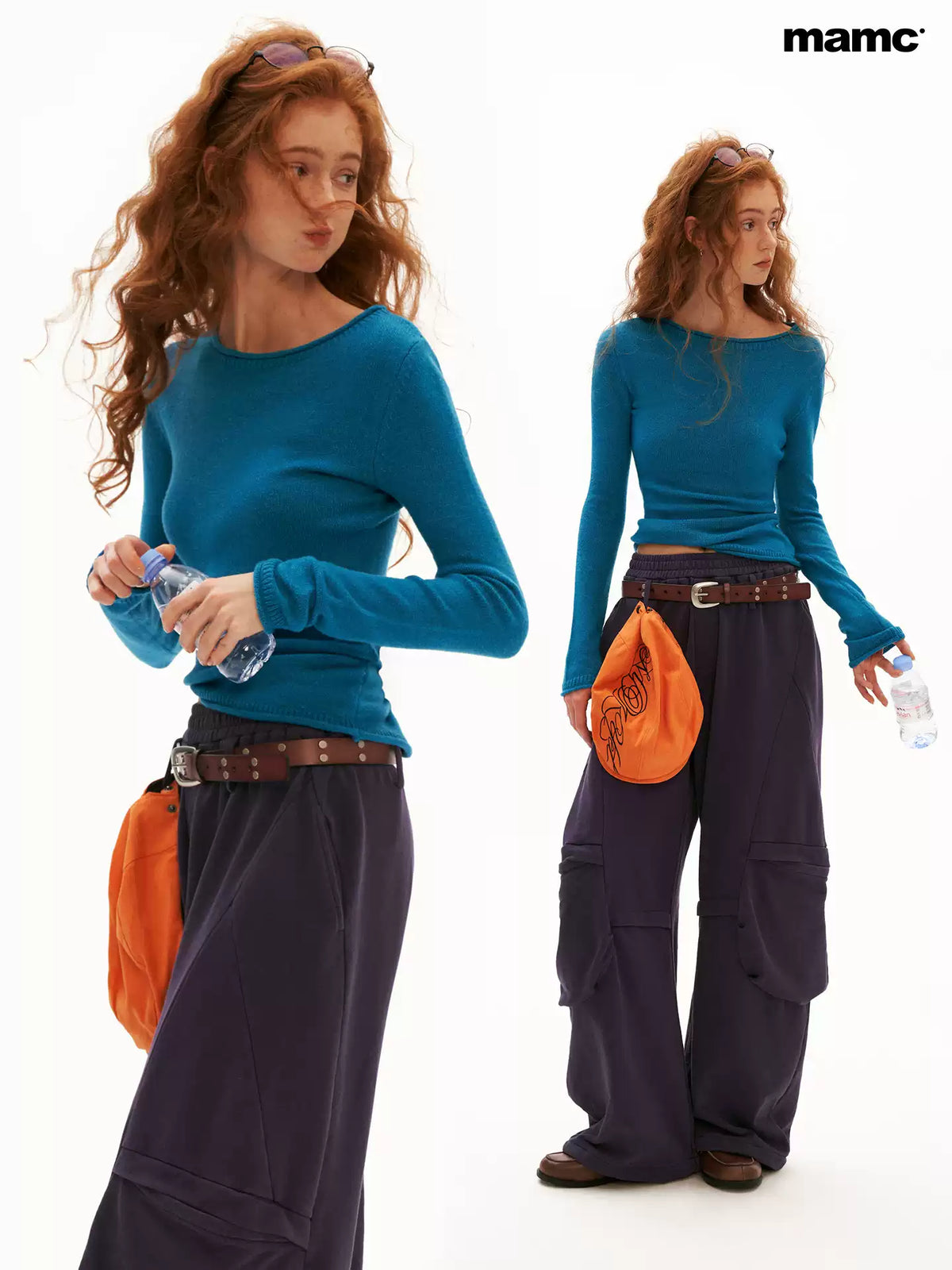 MAMC - Vintage Fitted Long-Sleeve Knit Top (Blue / Gray)