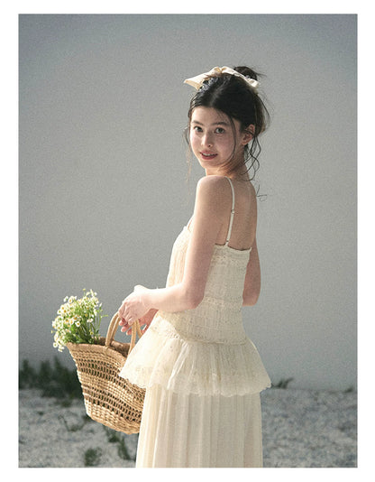 "Fallen Into Your Gaze" Dutch Cheese Lace Top & Jogger Pants Two-Piece Set