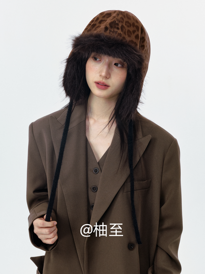 Mocha Brown Leopard Print Trapper Hat – Plush Ear-Flap Winter Hat