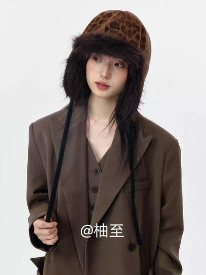 Mocha Brown Leopard Print Trapper Hat – Plush Ear-Flap Winter Hat