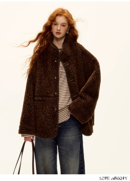 ASGONY - Brown Reversible Suede & Faux Shearling Jacket
