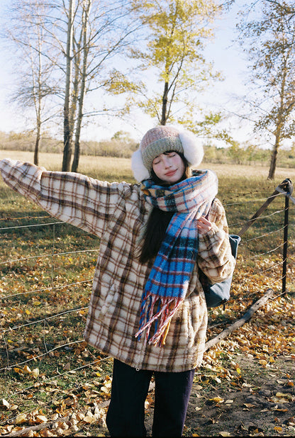Zzouu - Coffee Grid Cotton Jacket