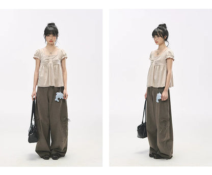 "Street Stroll Girl" Sage Gray Cotton Wide-Leg Cargo Pants