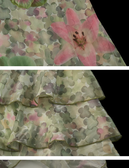 "Verdant Escape" Green Floral Strapless Maxi Dress WE922