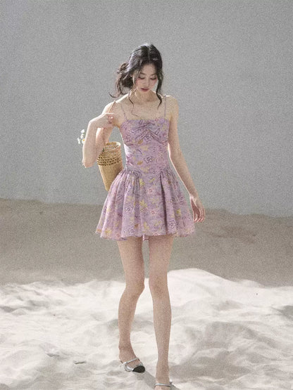 "Iris Bloom" Purple Iris Cami Mini Dress