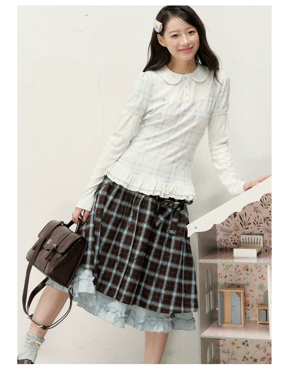 [RF] Star Blue Faux Two-Piece Lace-Trim Blouse with Peter Pan Collar