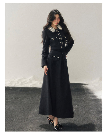 少也眼 "Whispers of Lace" Black French Lace Two-Piece Skirt Set