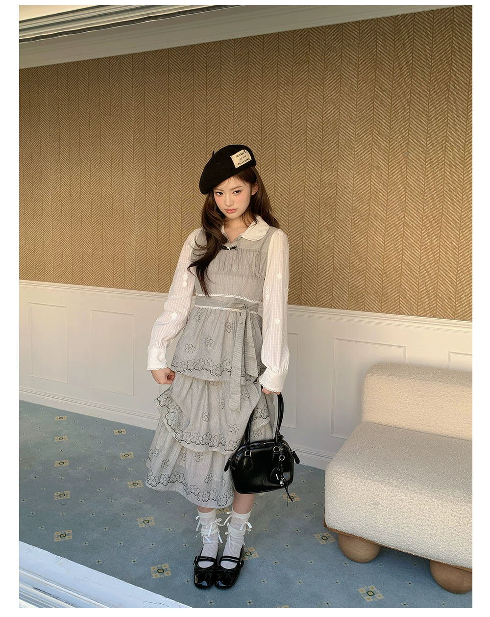 “Woodland Waltz Reverie” Grey Layered Cake Dress