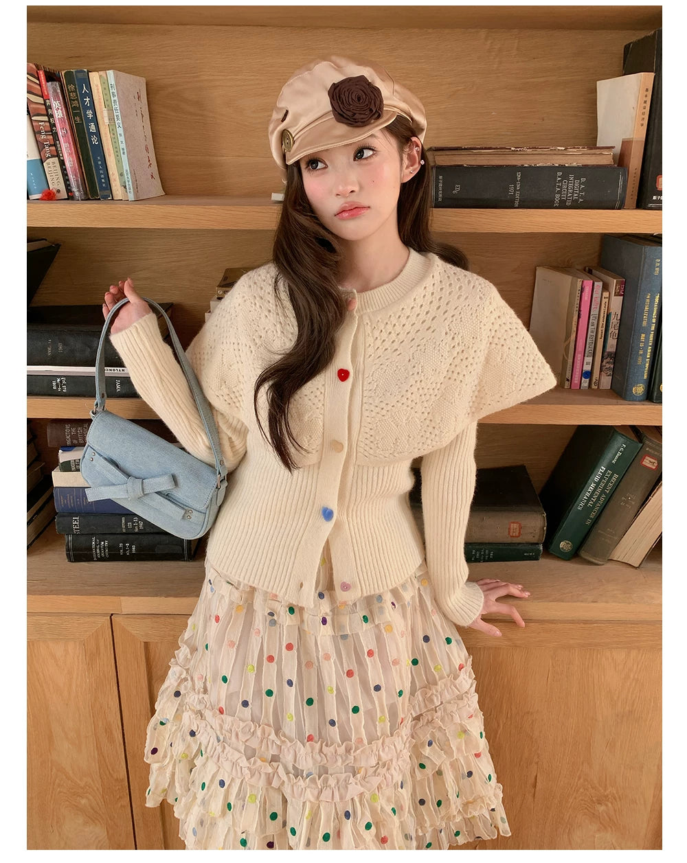 “Starlight Tulle Reverie” Apricot Polka Dot Mesh Skirt
