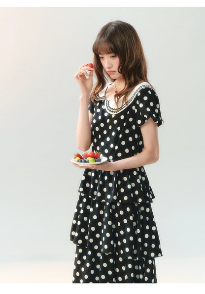 "Midnight Waltz Letter" Black Polka Dot Tiered Dress LL2026225