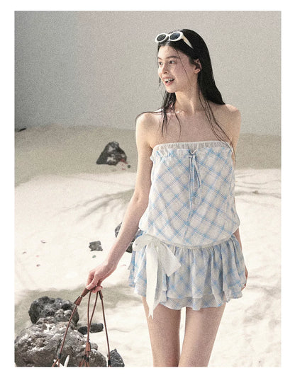 "Breeze Upon the Waves" Ice Crystal Blue Off-Shoulder Diamond Quilted Mini Dress