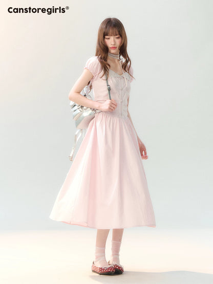 "Sakura Breeze Journal" Blush Pink Plaid Collar Dress LL2026226