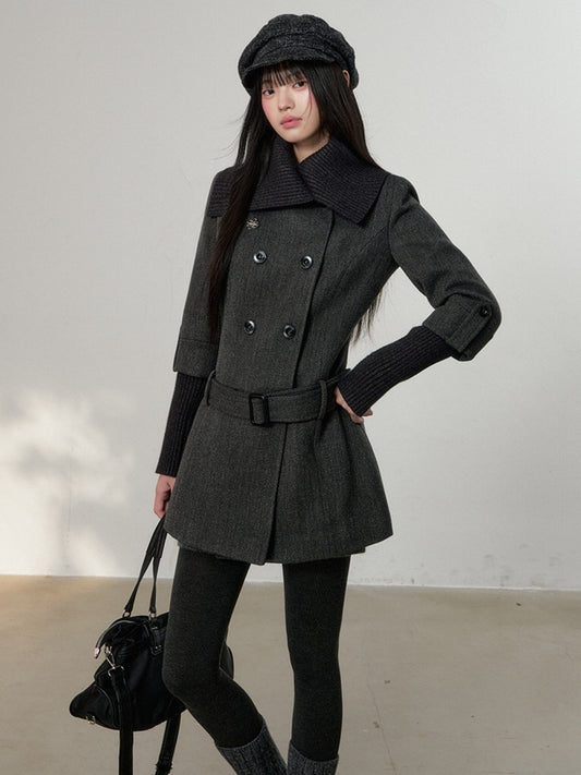 Soote Season - British Deep Gray Knit-Collar Wool-Blend Long Dress