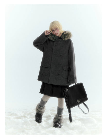 Horridale - Dark Gray Wool-Look A-Line Pleated Mini Skirt