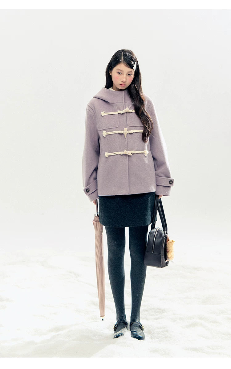 "Velvet Snowfall" Purple Mist Hooded Quilted Wool-Touch Duffle Coat