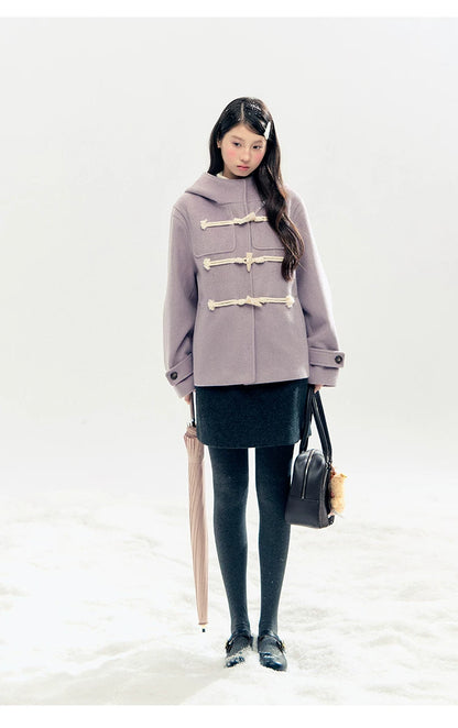 "Velvet Snowfall" Purple Mist Hooded Quilted Wool-Touch Duffle Coat
