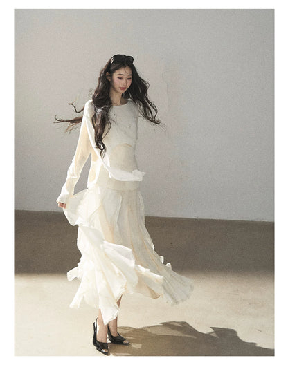 AOMALM - Layered Chiffon Shawl Top with Floral Detail