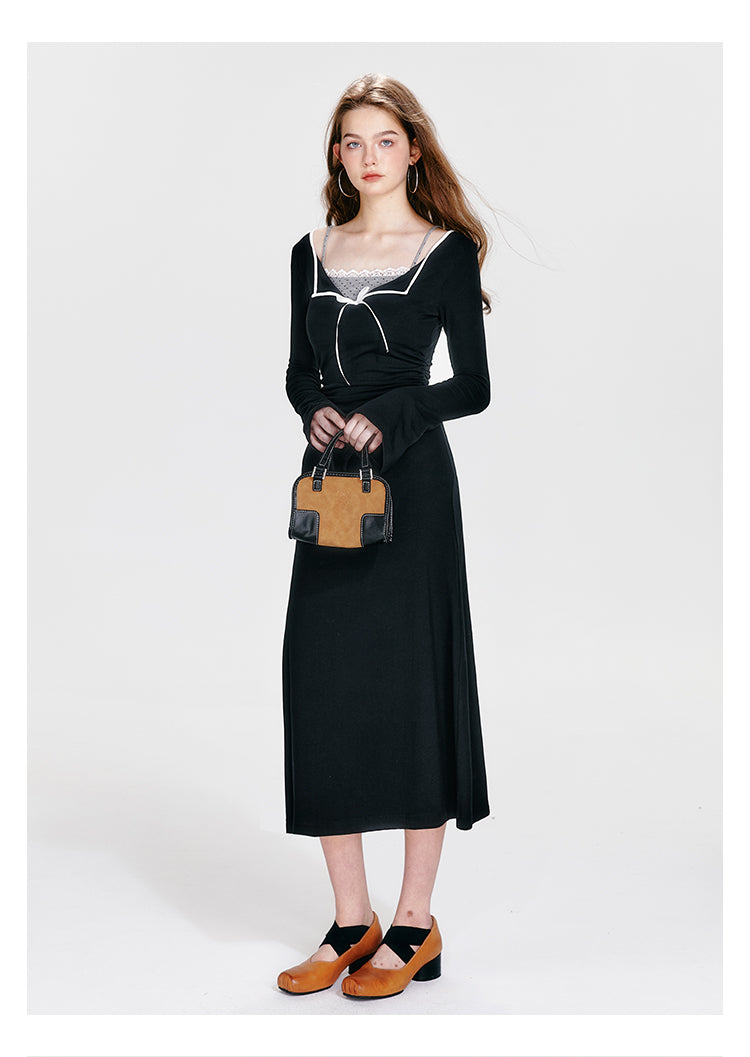 Contrast Color Stitching Dress (fake two pieces)