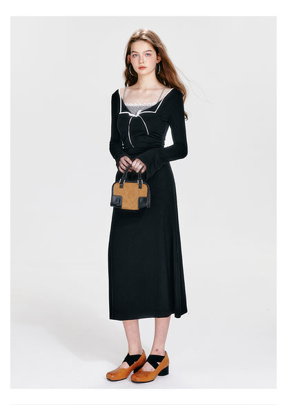 Contrast Color Stitching Dress (fake two pieces)