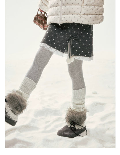 BIBIBENCY - Gray Polka Dot A-Line Knit Skirt with Bow Details