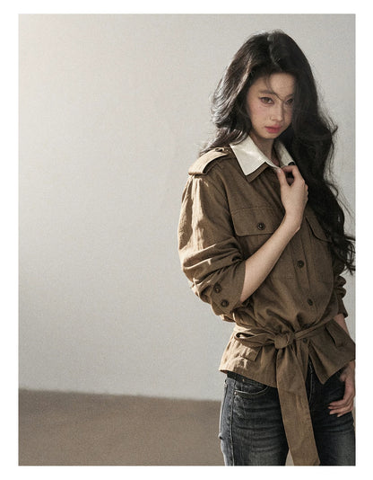 AOMALM - "The Final Chapter of an Old Dream" Roasted Pecan Brown Faux Two-Piece Linen Top with Belt