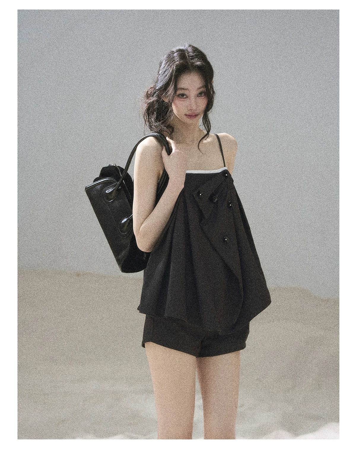 "Flowing Light & Shadow" Slate Gray Cami Top & Skort Two-Piece Set