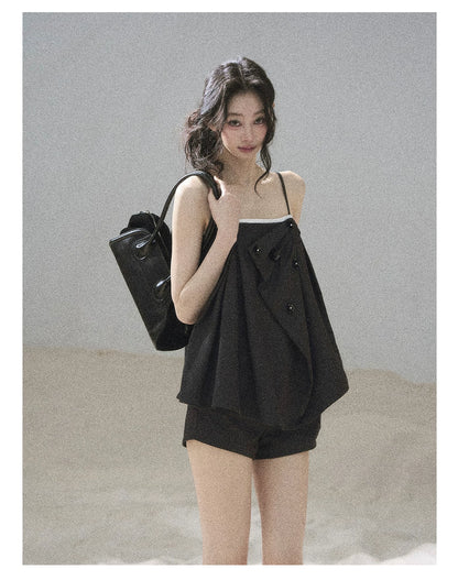 "Flowing Light & Shadow" Slate Gray Cami Top & Skort Two-Piece Set