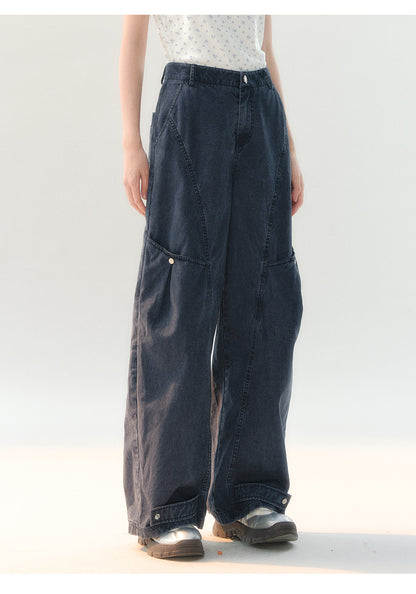 [CAN] "Tomorrow's Star" Dark Indigo Studded Wide-Leg Denim Jeans