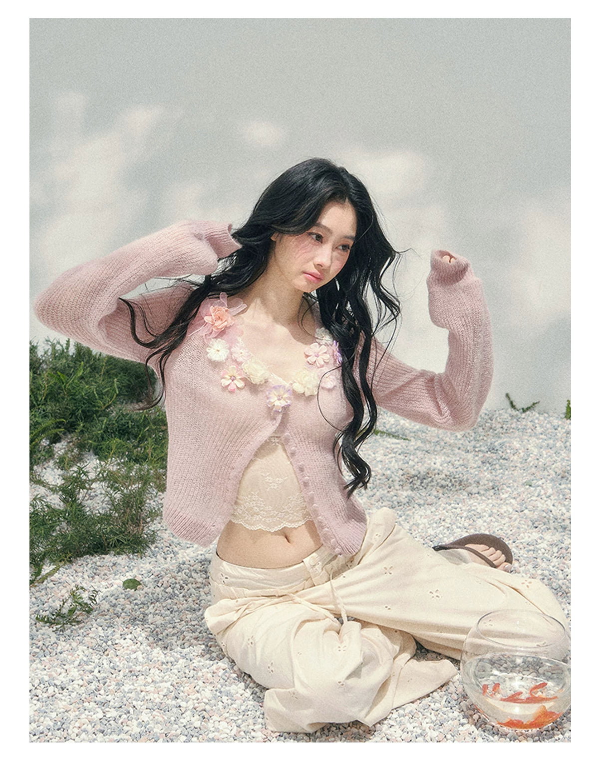 "Translucent Skin" Cream Apricot Lace Camisole Top 455335