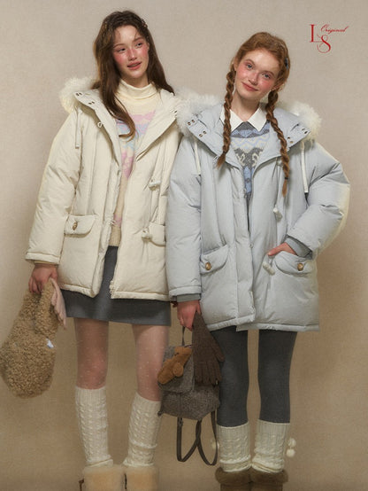 Snow Charm Ivory Toggle Down Coat 1G1101Y115XD