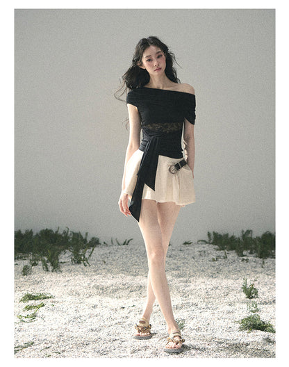 “Cicada Summer” Midnight Black Lace Cutout Top