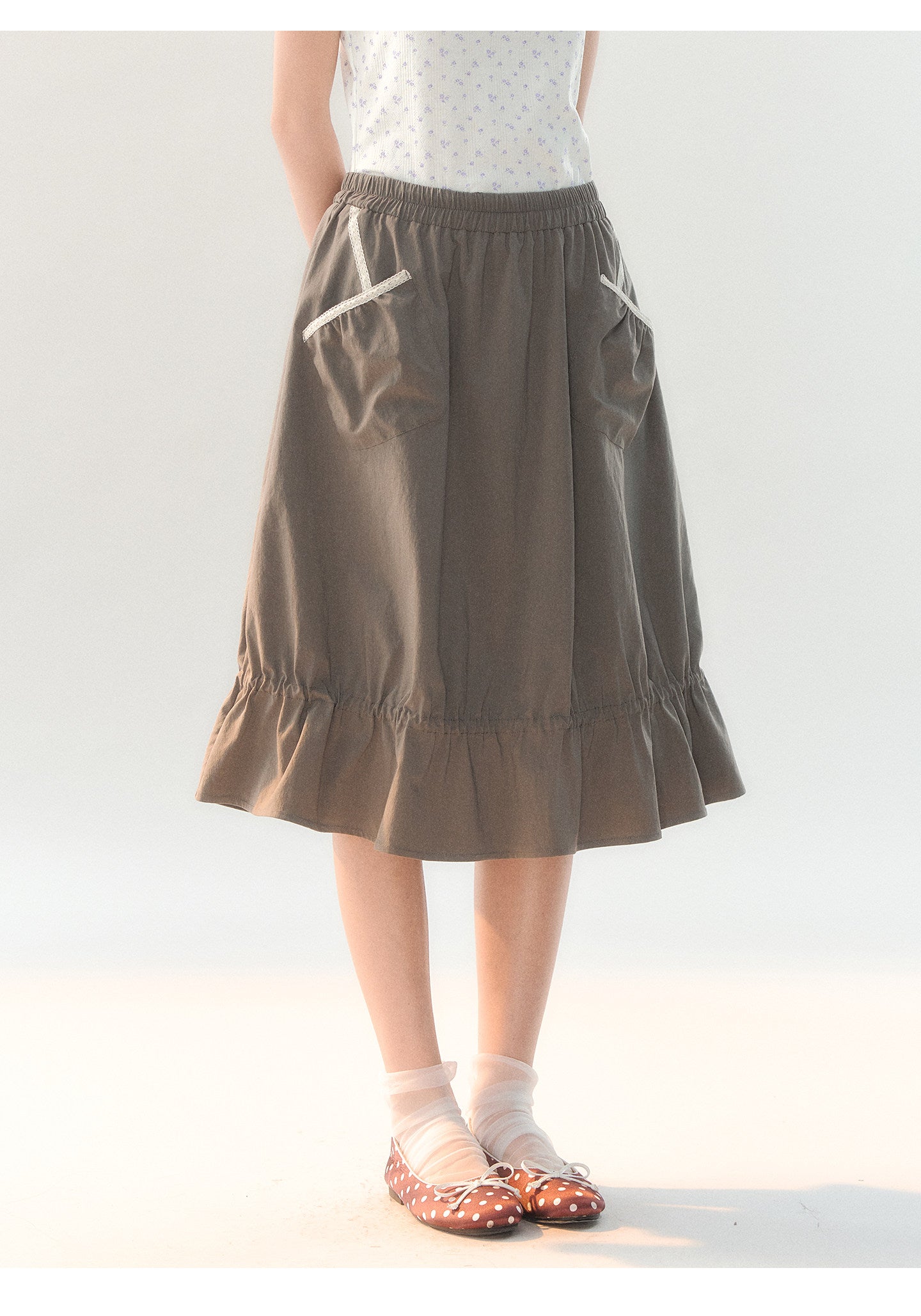 170726C "Sage Meadow" Grey Green Lace Pocket Culotte Skirt