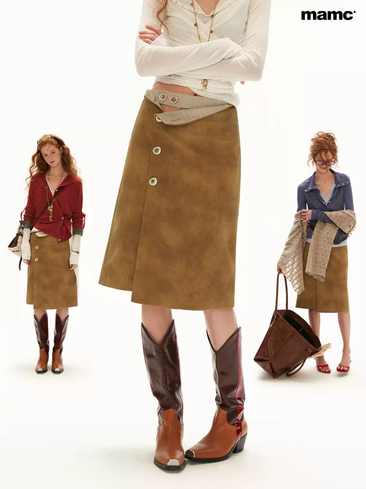 MAMC - Brown Y2K Vintage Faux-Leather Midi Skirt